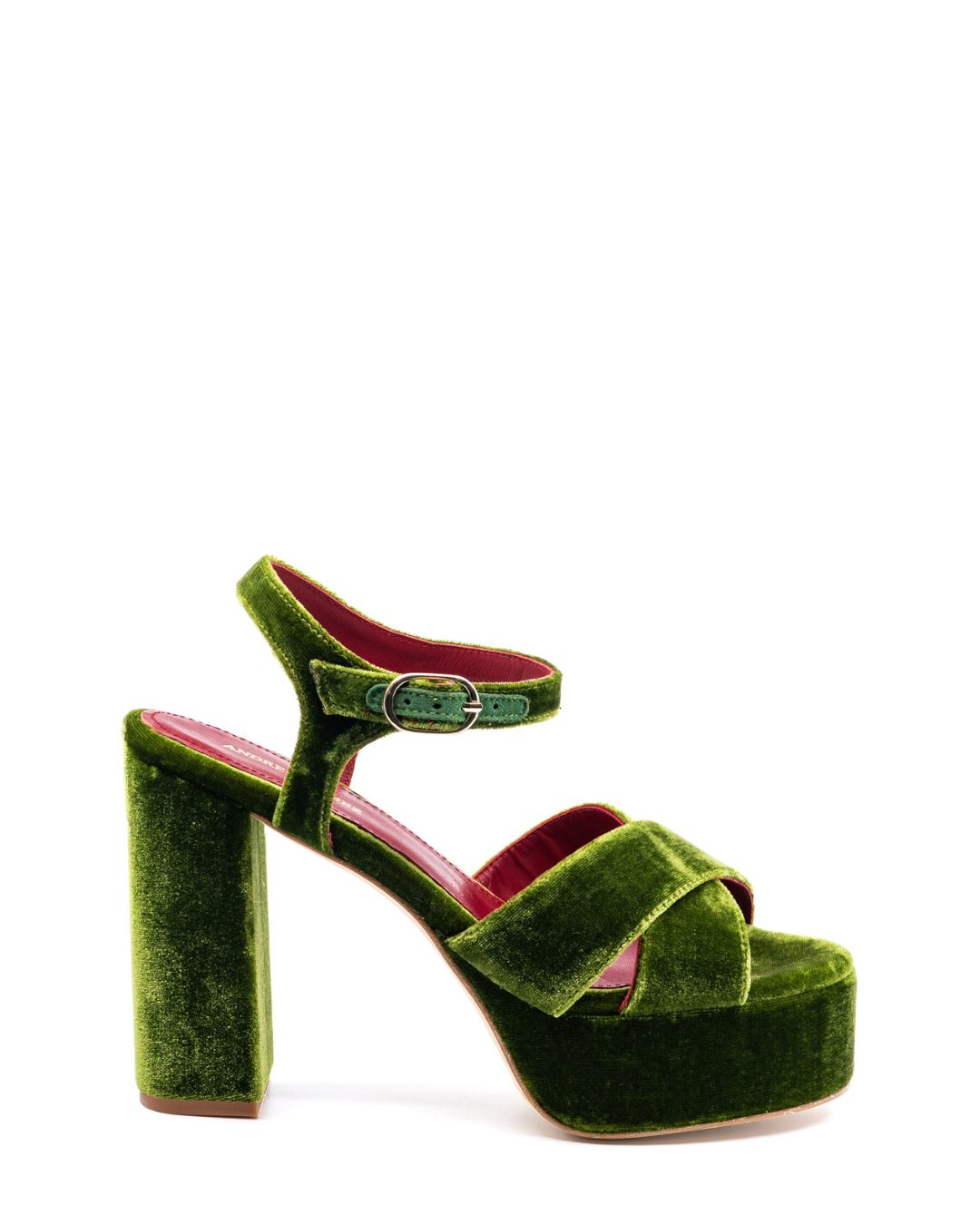 ANDREA GOMEZ Bella Velvet Platform Sandals in Green