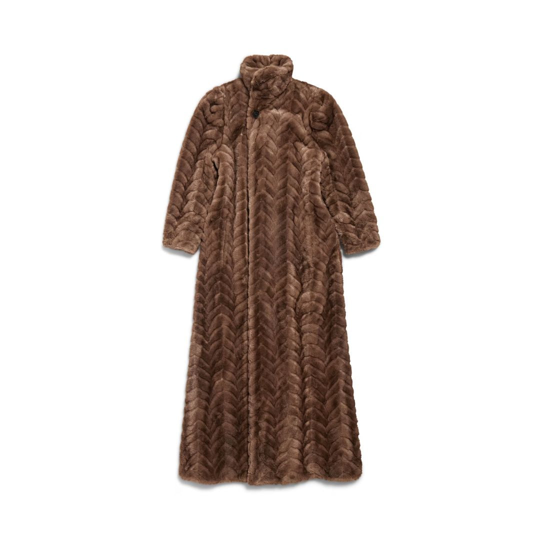 BALENCIAGA Animal-free Fur Maxi Coat in Brown