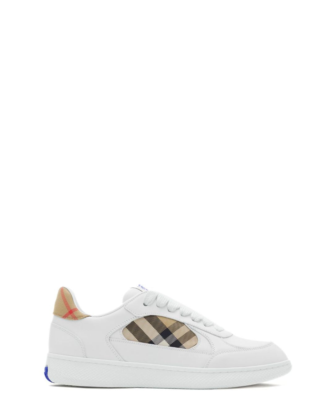 BURBERRY Leather and Check Terrace Sneakers in White/Sand
