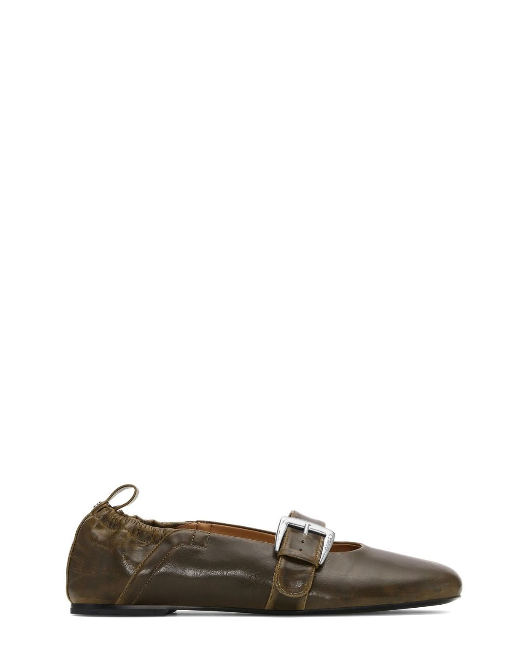 GANNI Buckle Strap Ballerinas - Dark Olive