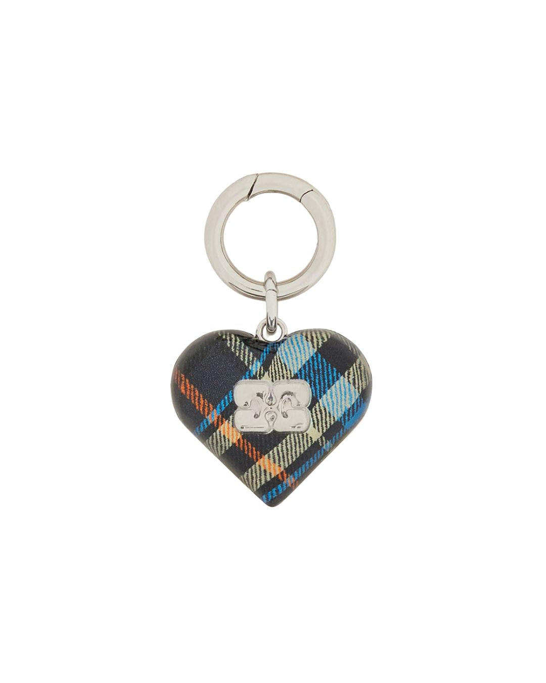 GANNI Check Bou Heart Charm in Charcole Art