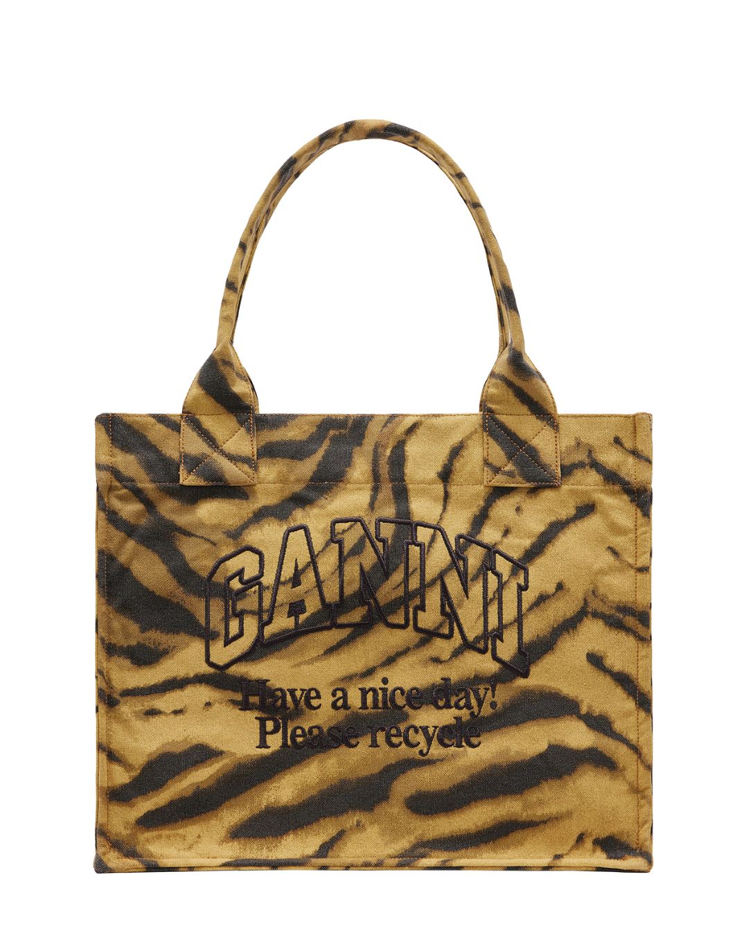 GANNI Zebra Print Large Tote in Khaki