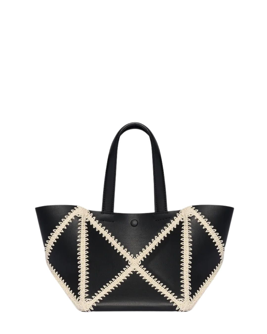 NANUSHKA Origami Tote Mini Alt-nappa Crochet Tote in Black/Crème
