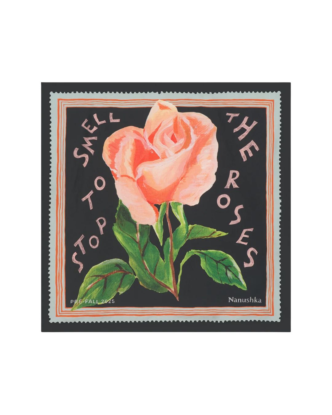NANUSHKA Shoul Printed Silk Scarf in Black/Roses