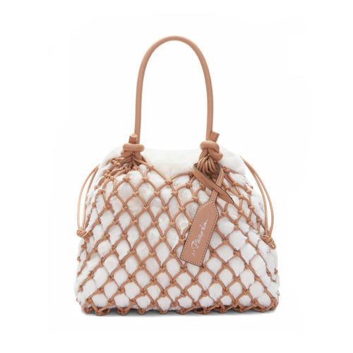 3.1 PHILLIP LIM Faux Fur Macrame Mini Sac in Ivory/Camel