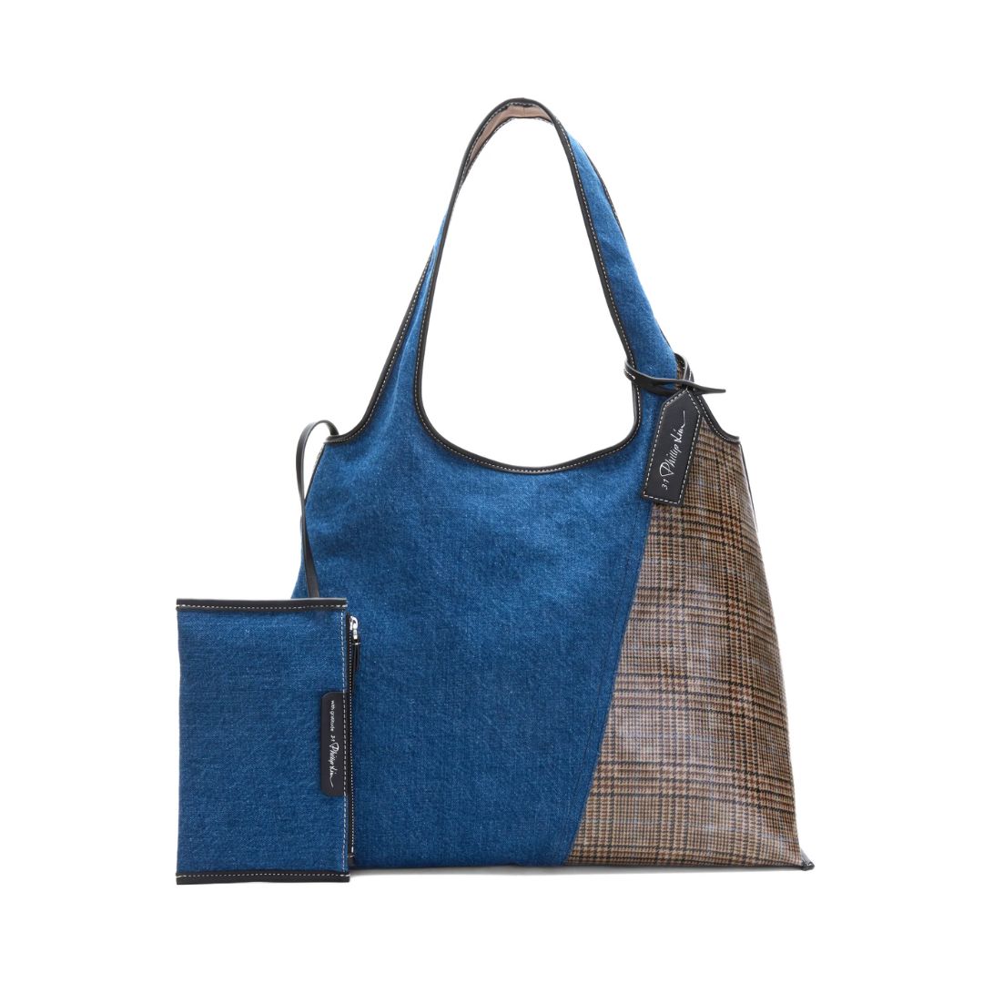 3.1 PHILLIP LIM Patchwork Denim Market Tote in Indigo Multi