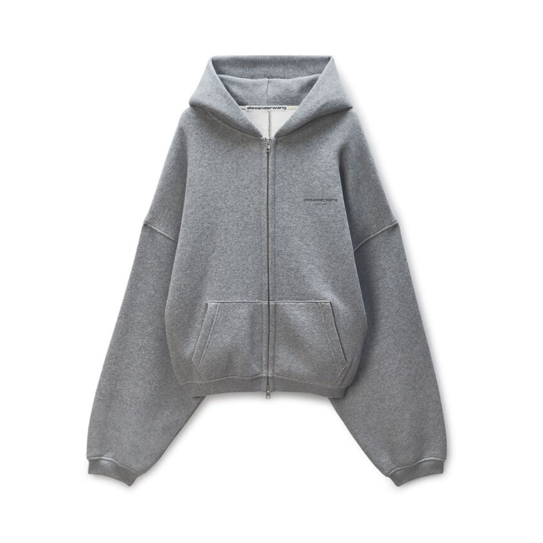 ALEXANDER WANG Hotfix Terry Zip Hoodie in Grey