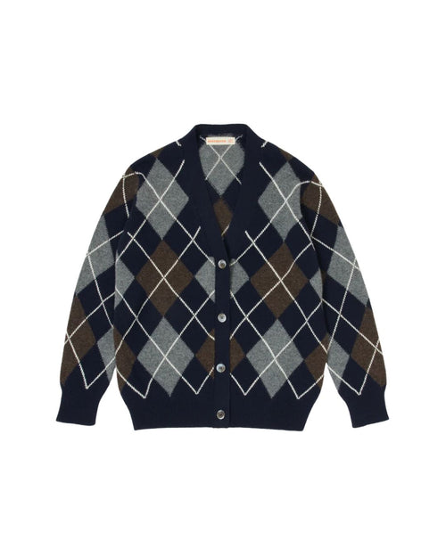 &DAUGHTER Ava Argyle Cardigan in Navy/Brown 