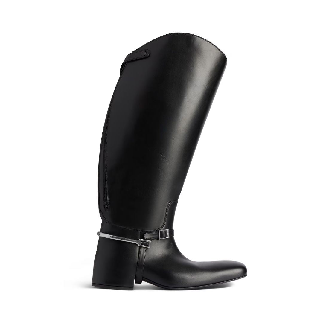 BALENCIAGA Excavator Riding Boot in Black/Silver