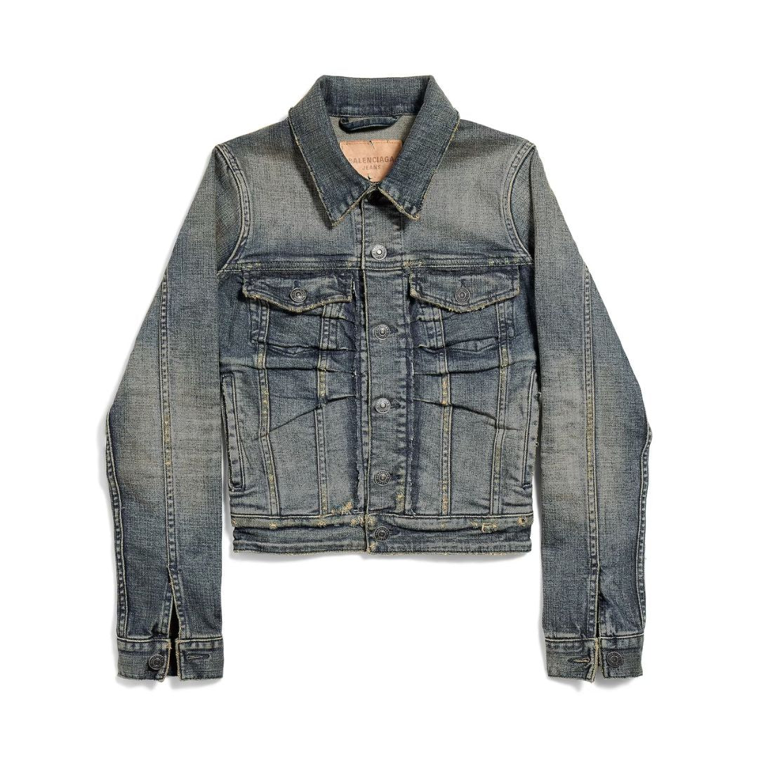 BALENCIAGA Ruched Denim Jacket in Blue