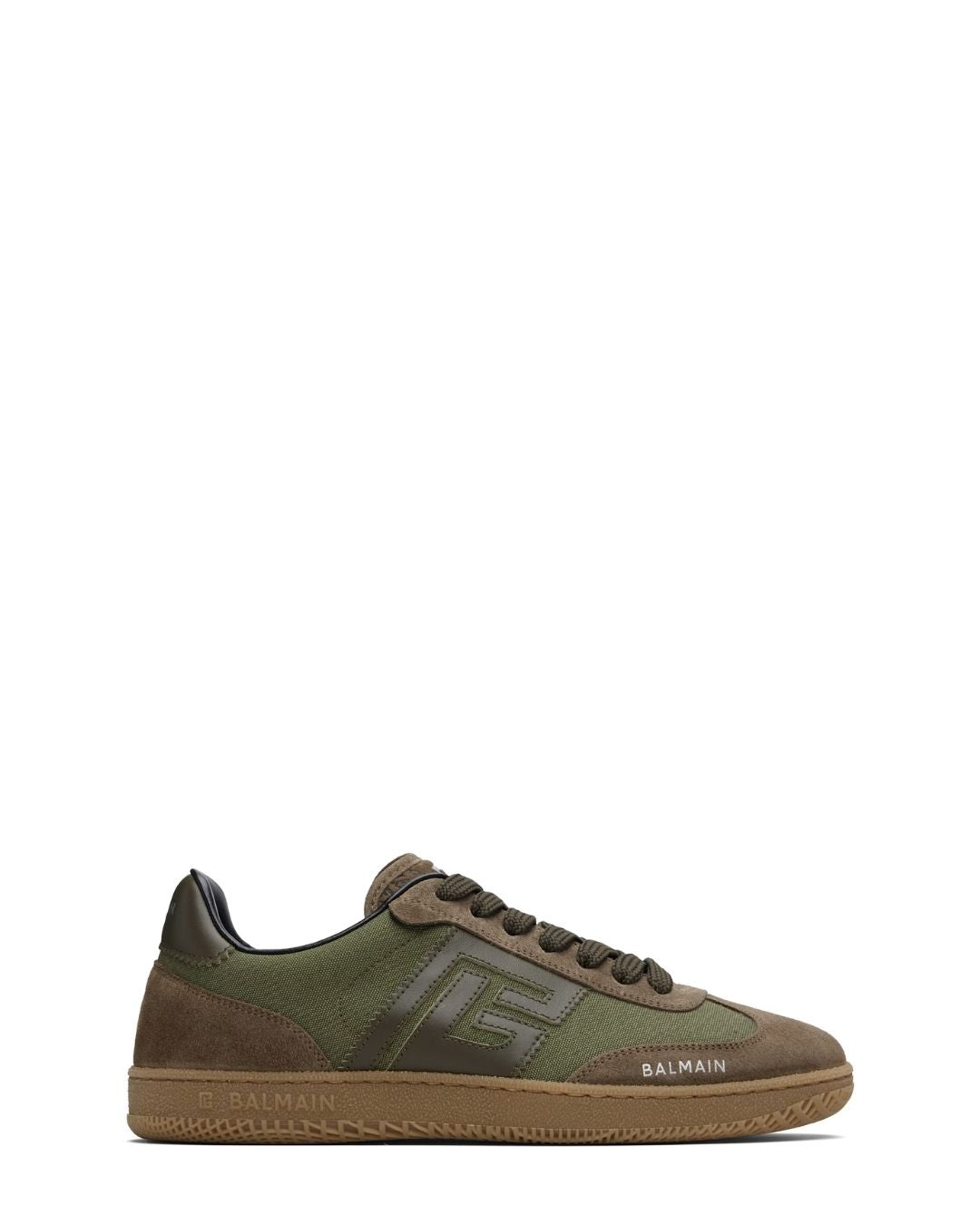 BALMAIN Swan Leather & Canvas Sneakers - Khaki/Brown