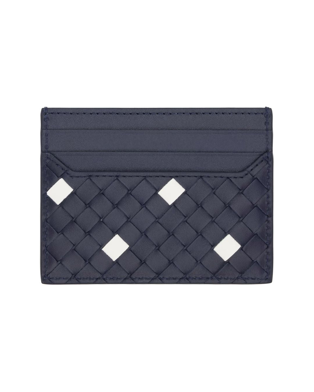 BOTTEGA VENETA Intrecciato Piccolo Card Holder - Abyss/White