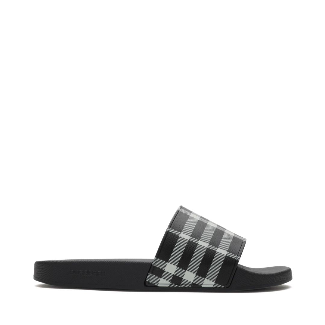 BURBERRY Check Slides in Black & Calico