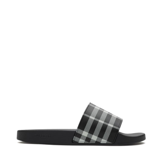 BURBERRY Check Slides in Black & Calico