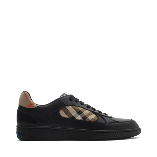 BURBERRY Leather and Check Terrace Sneakers​ in Black & Sand
