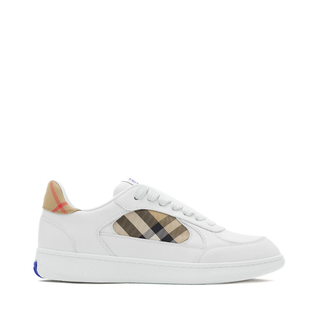 BURBERRY Leather and Check Terrace Sneakers​ in White/Sand