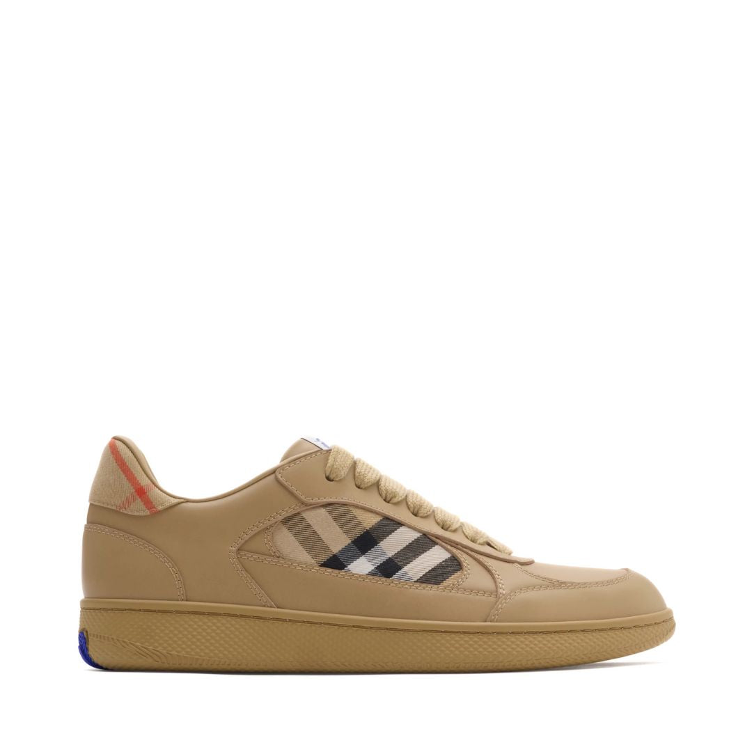 BURBERRY Leather and Check Terrace Sneakers​ in Sand