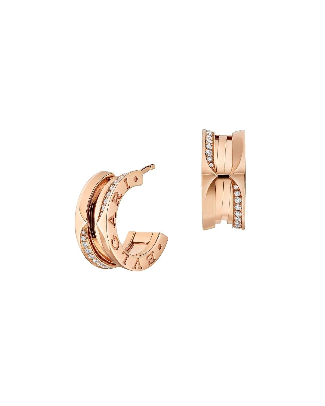 BVLGARI B01 18K Rose Gold & 0.22 TCW Diamond Pavé Hoop Earrings - Yellow Gold