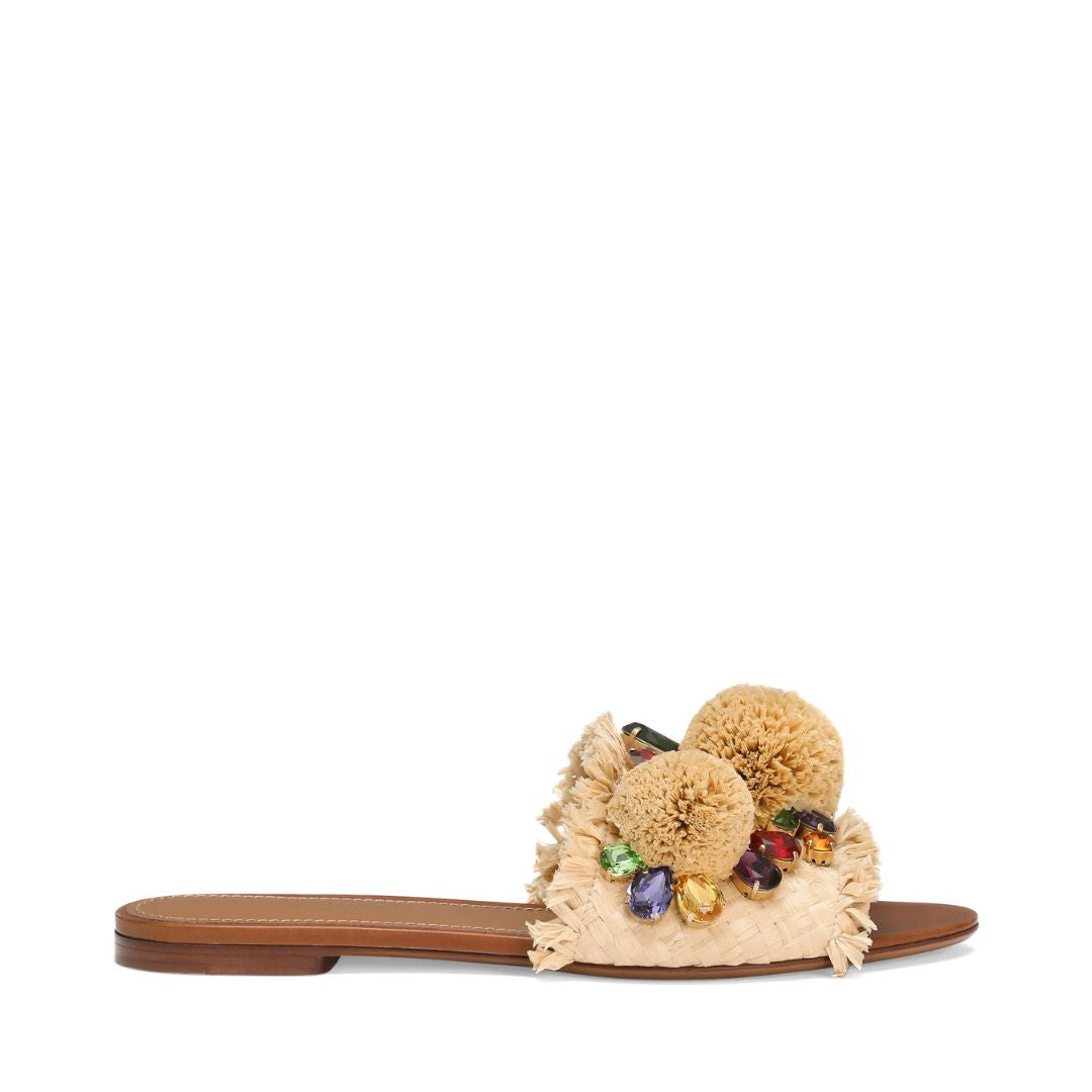 DOLCE & GABBANA Braided Slipper with Fringes in Beige