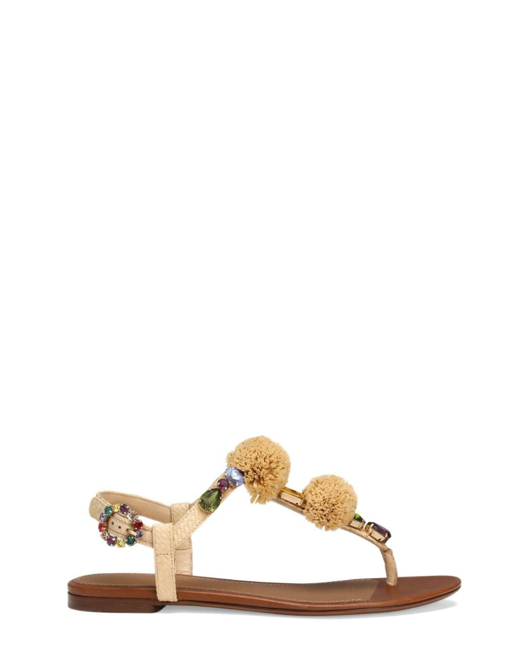 DOLCE & GABBANA Crochet Flip-flops with Stones in Beige