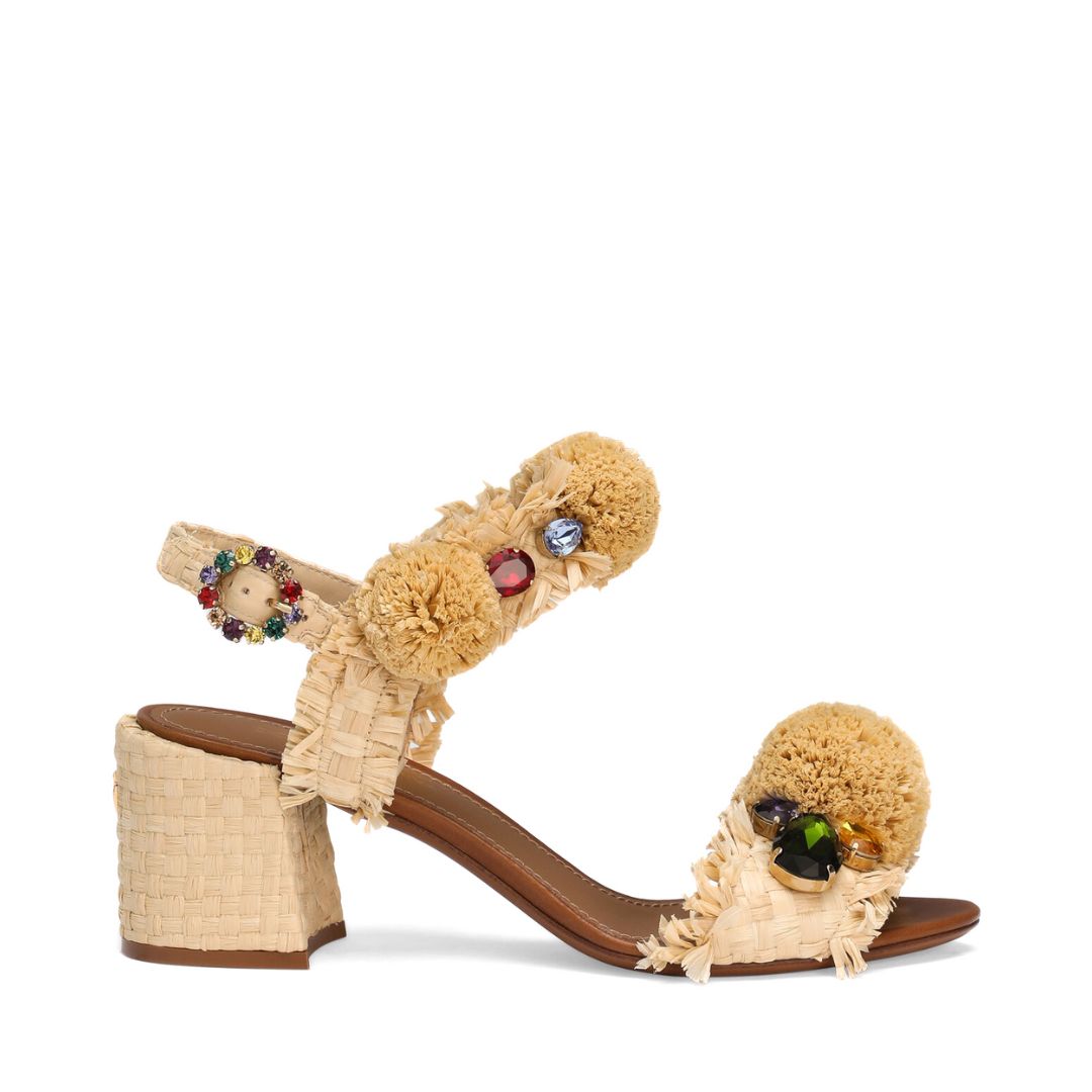 DOLCE & GABBANA Embroidered Sandal with Fringes in Beige