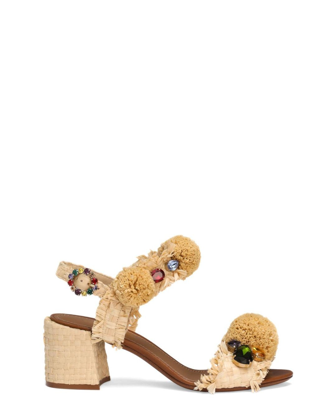 DOLCE & GABBANA Embroidered Sandal with Fringes in Beige