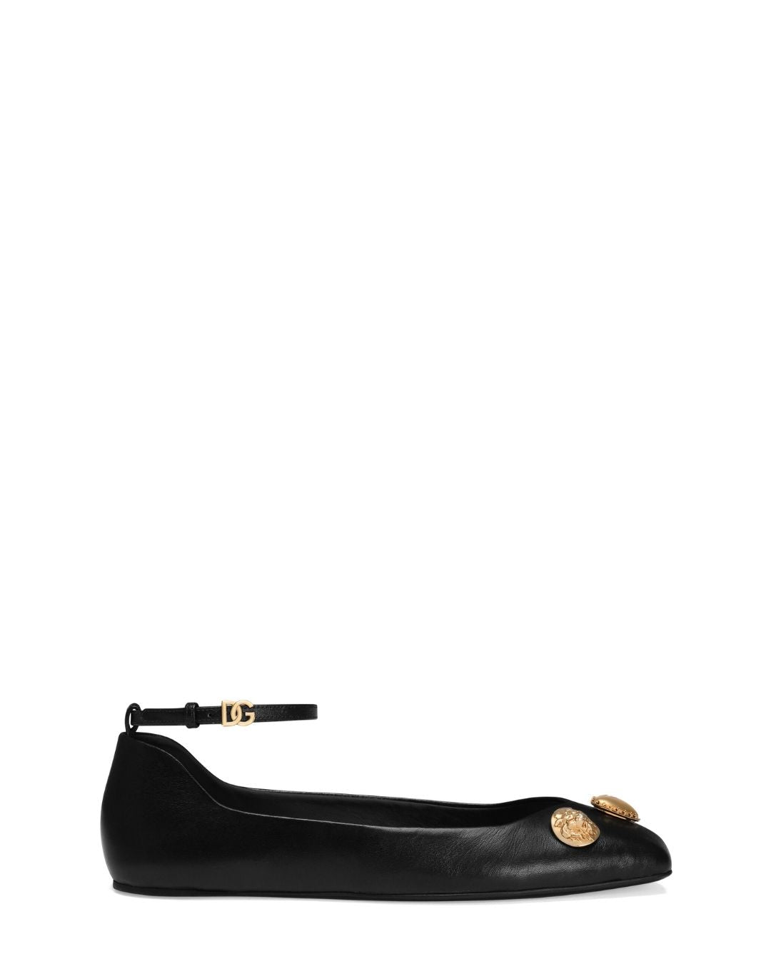 DOLCE & GABBANA Leather Ballet Flats with Embroidery - Black