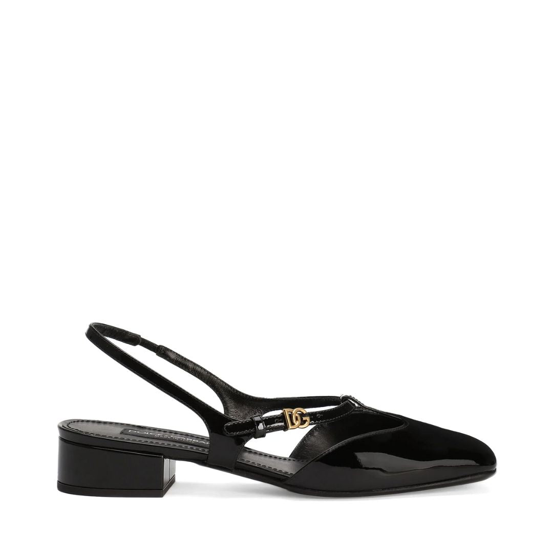 DOLCE & GABBANA Patent Leather Slingback in Black