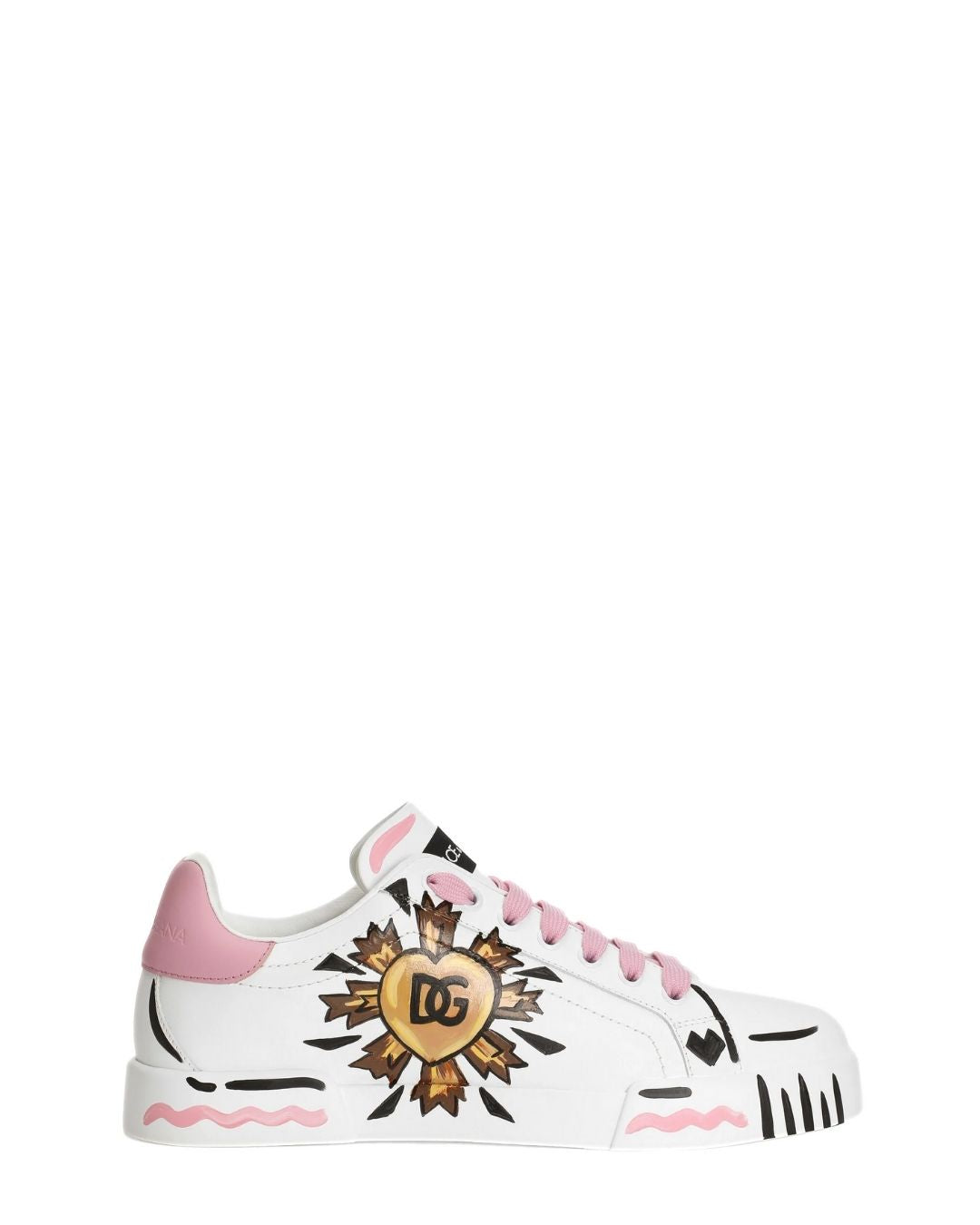 DOLCE & GABBANA Portofino Light Strobel Nappa Calfskin Sneakers - White/Pink