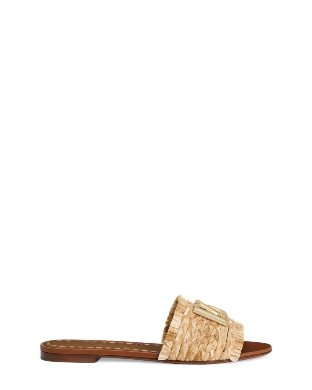 DOLCE & GABBANA Rafia Braided Slipper in Beige