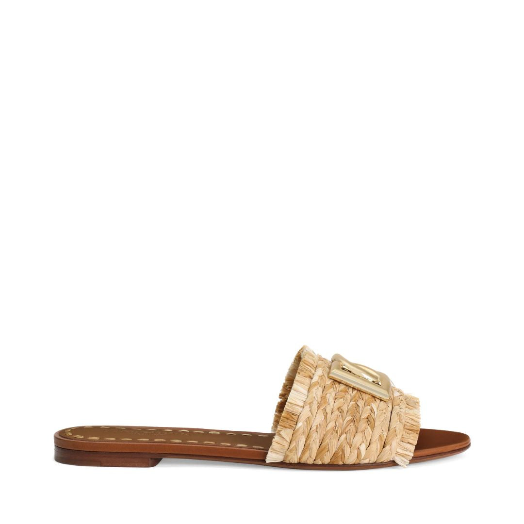 DOLCE & GABBANA Rafia Braided Slipper in Beige