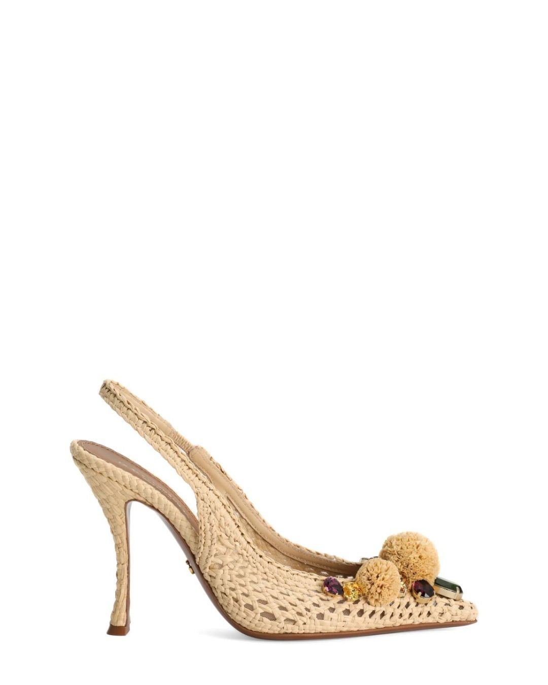 DOLCE & GABBANA Rafia Crochet Slingback with Stones in Beige