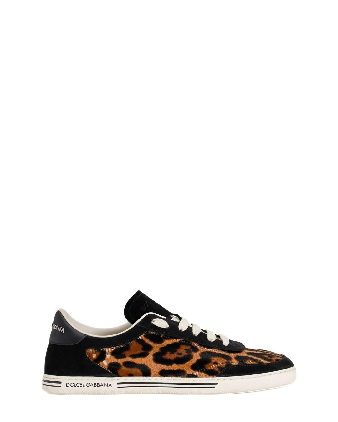 DOLCE & GABBANA Calf Saint Tropez Light Sneakers with Leo Print - Black