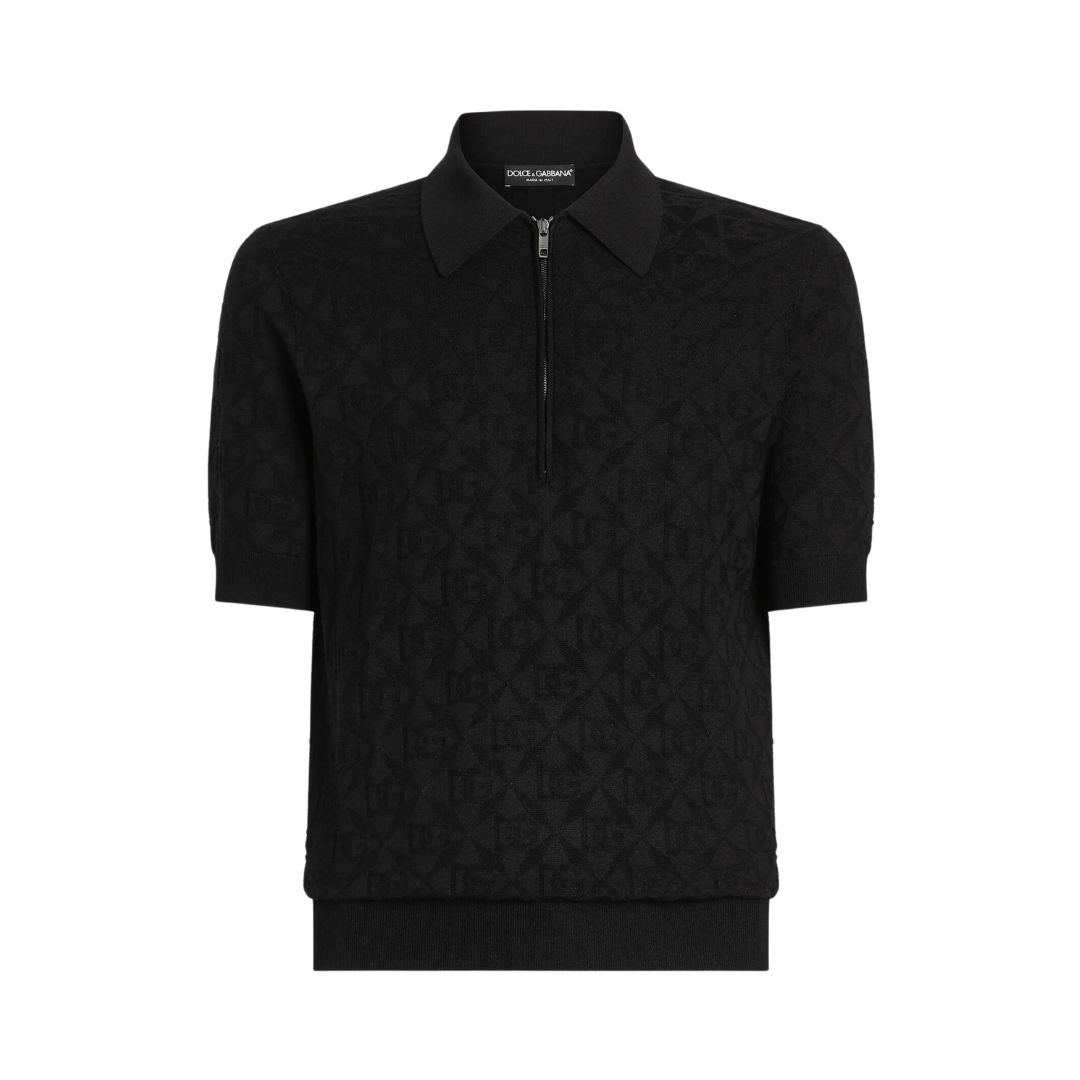 DOLCE & GABBANA Silk Polo Shirt with Logo in Black