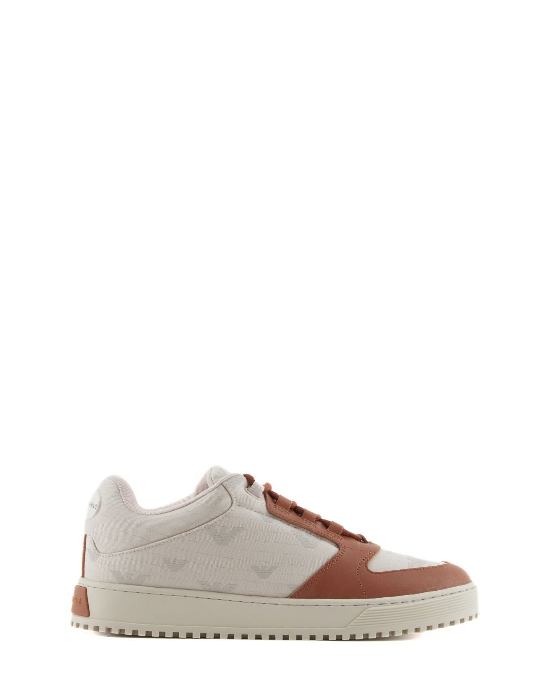 EMPORIO ARMANI Canvas Sneakers with All-over Eagles - Beige