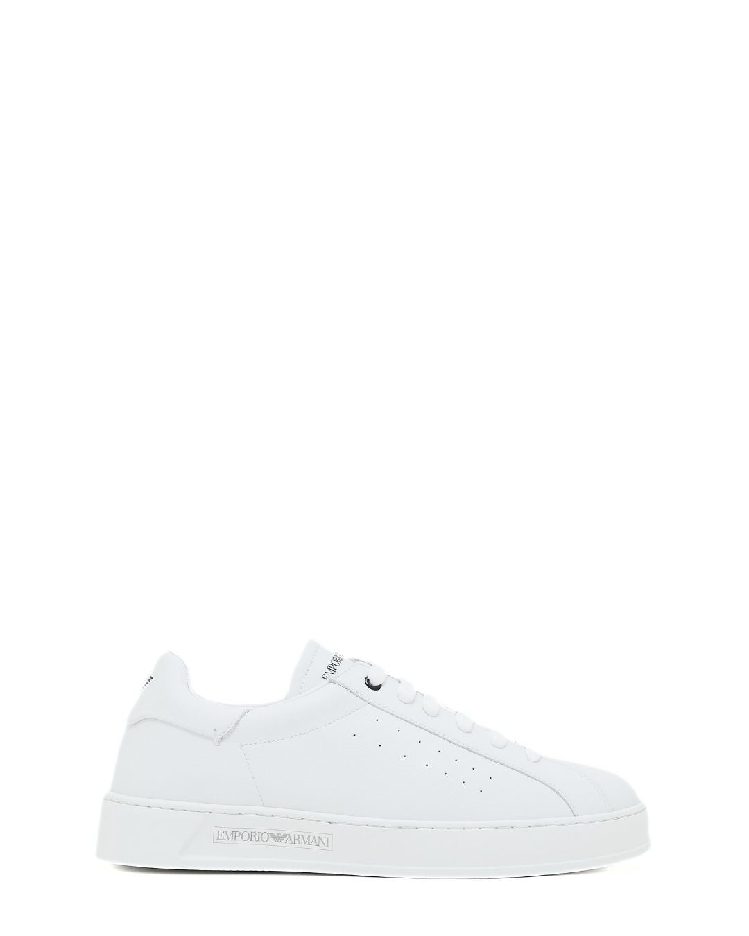 EMPORIO ARMANI Leather Aneakers with Logo - White