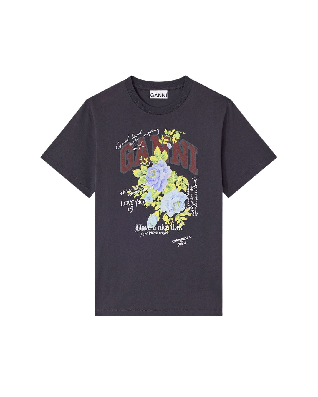 GANNI Black Rose T-shirt in Phantom