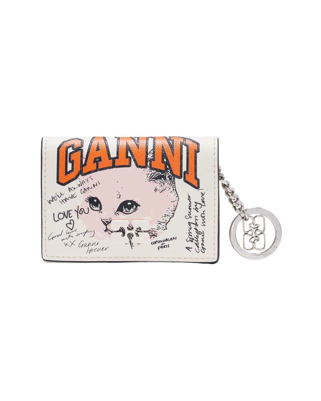 GANNI Card Holder With Flap and Cat in Egret