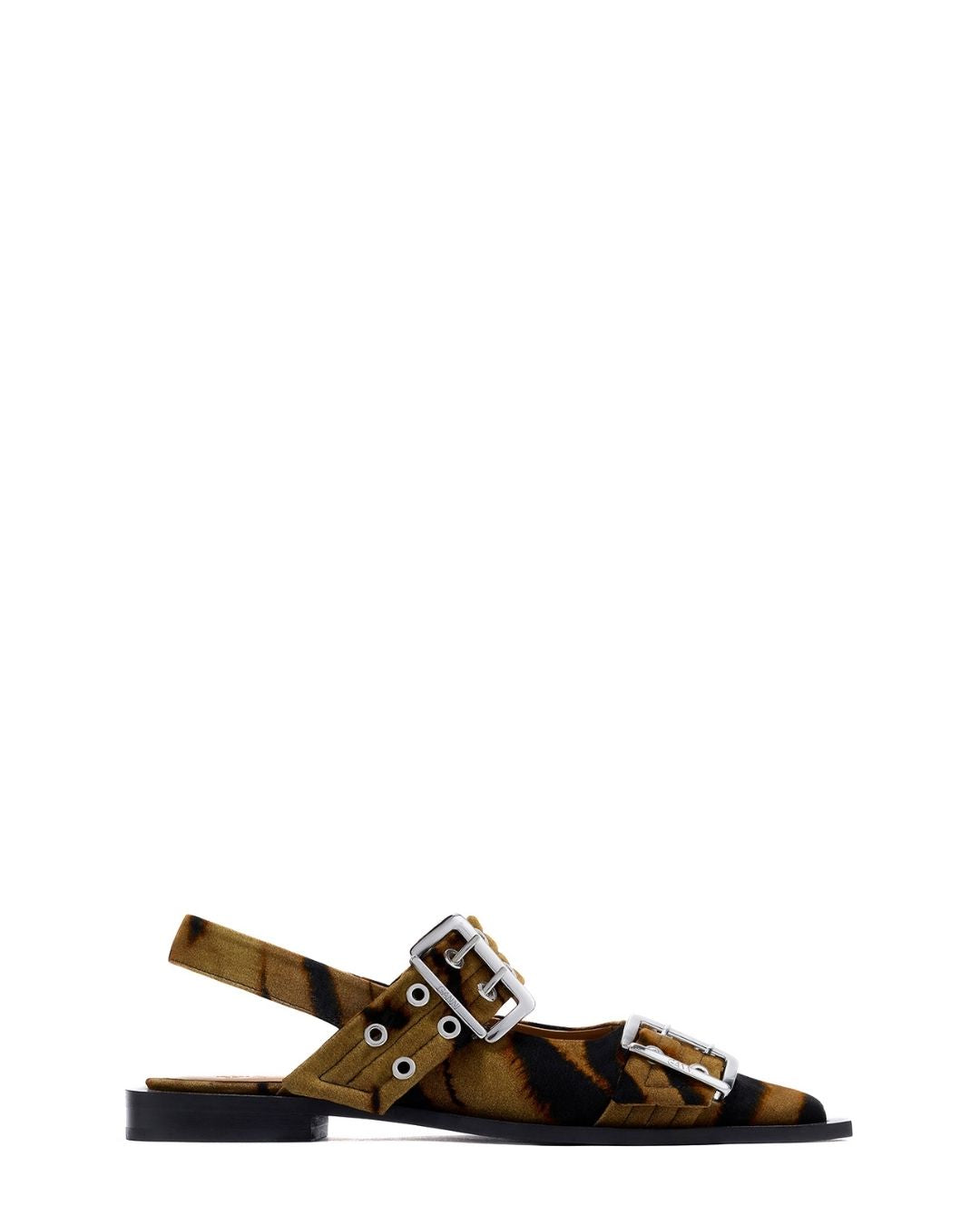 GANNI Feminine Buckle Ballerinas in Zebra - Khaki