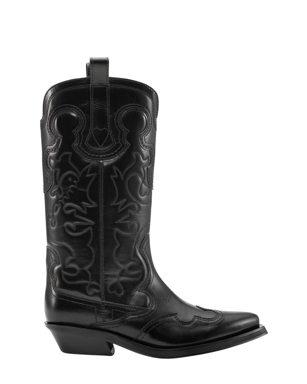 GANNI Mid Shaft Embroidered Western Boots in Black