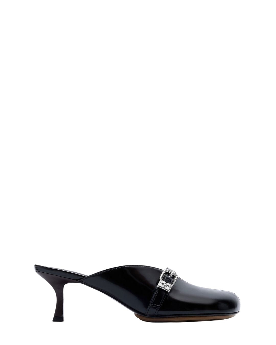 GANNI Sue Heeled Mules in Black Oleatex