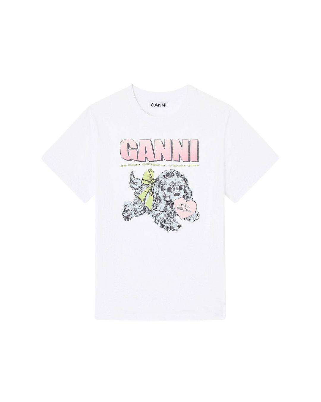 GANNI White Puppy T-shirt in Bright White