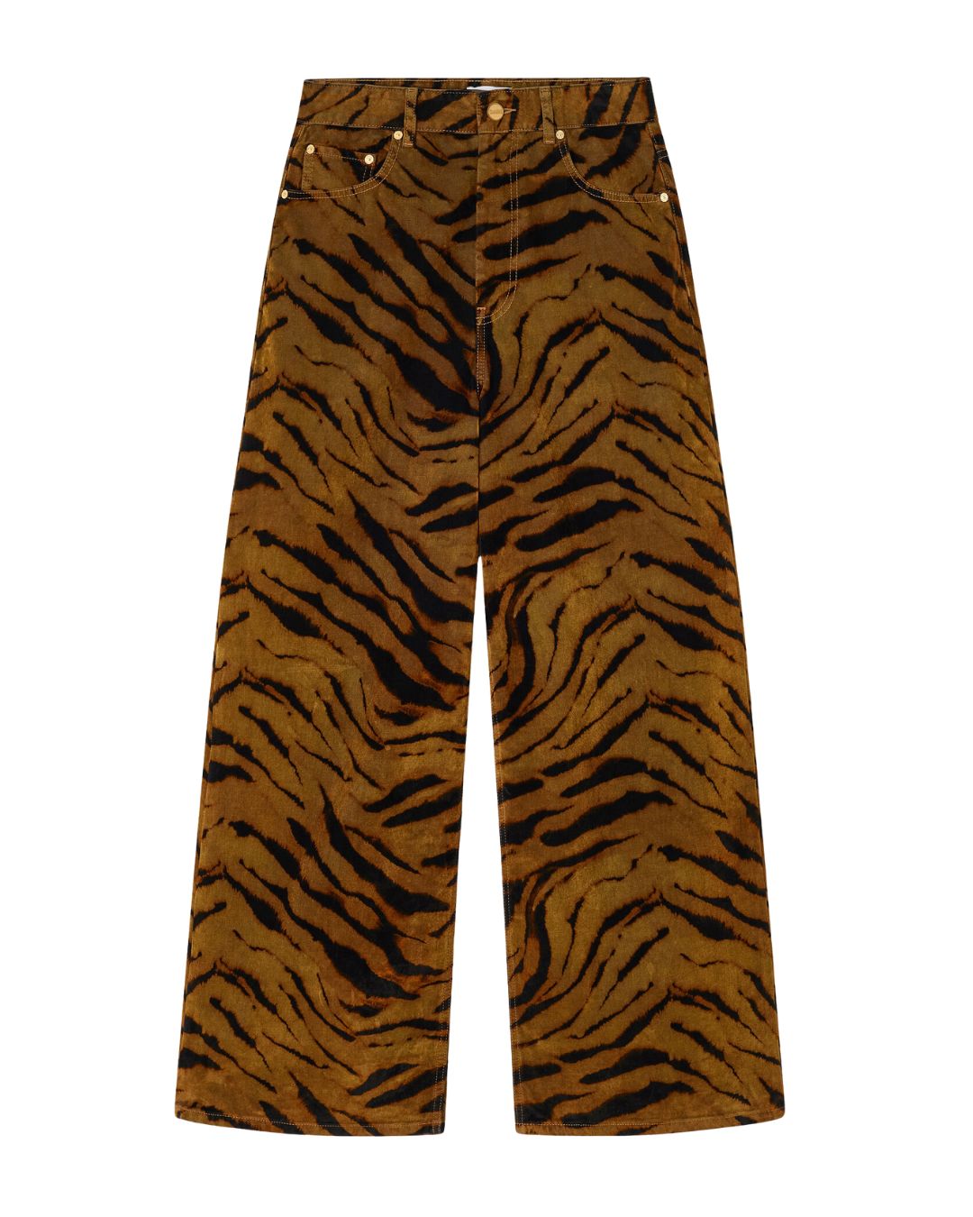 GANNI Zebra Print Baggy Jeans in Khaki