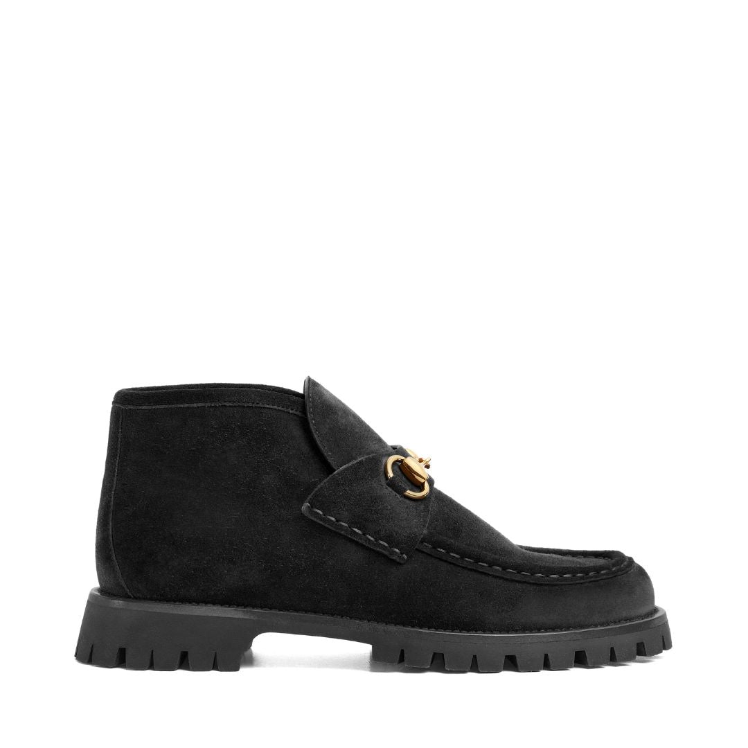 GUCCI Horsebit Ankle Boot in Black Suede