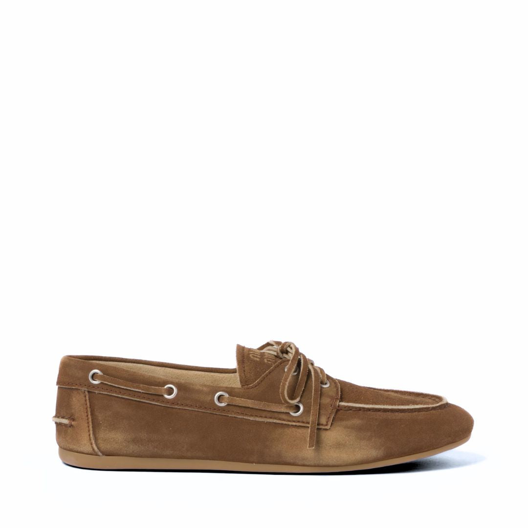 MIU MIU Faded Unlined Suede Loafers in Cinnamon