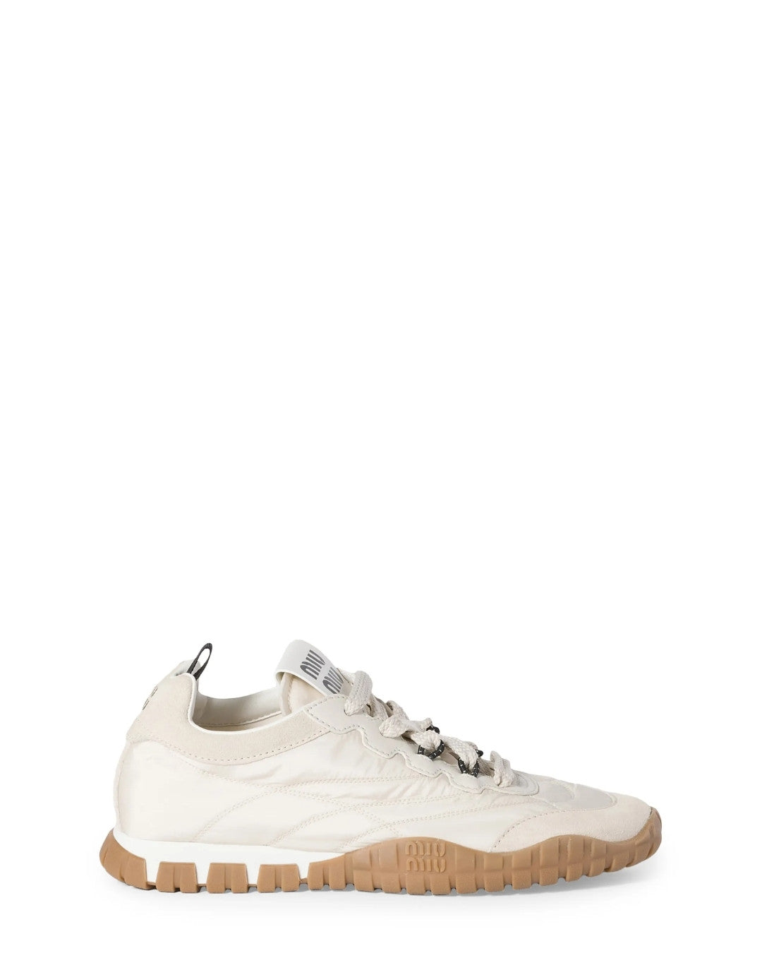 MIU MIU Tyre Technical Fabric and Suede Sneakers - Off White