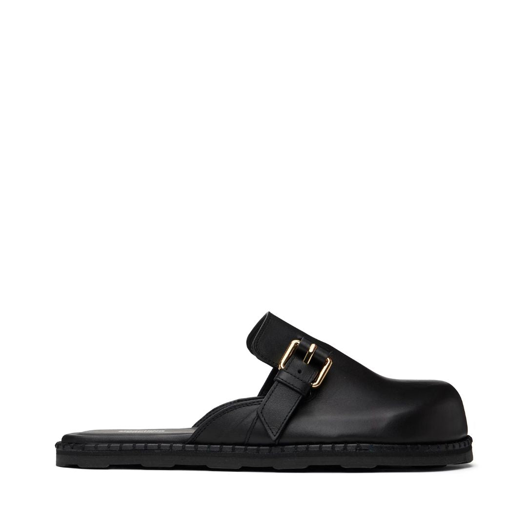 MOSCHINO Leather Mule Loafers in Black