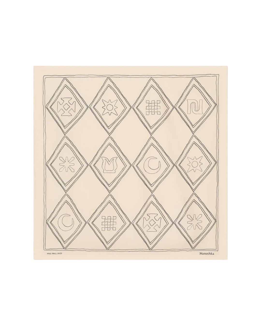 NANUSHKA Shoul Printed Silk Scarf in Symbol Argyle Creme/Black