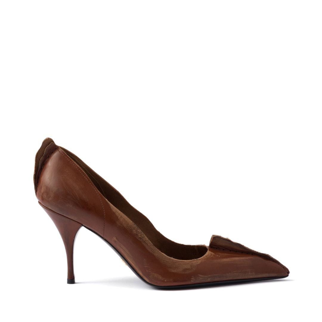 PRADA Antiqued Leather Pumps in Cocoa Brown