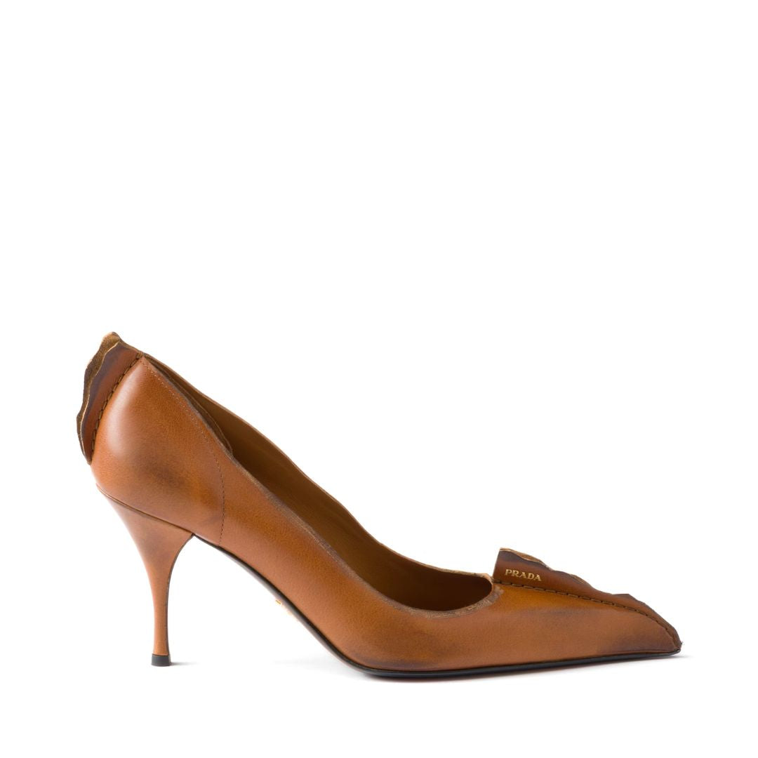 PRADA Antiqued Leather Pumps in Cognac